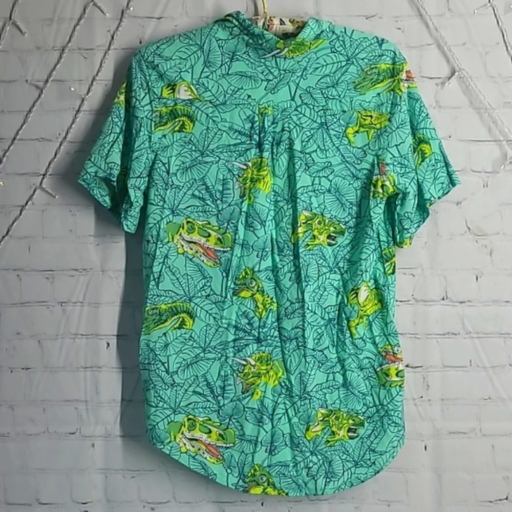 Cat & Jack Tropical Vibrant Dinosaur Dino Button Down Shirt Youth Size XL 16 - Picture 14 of 17